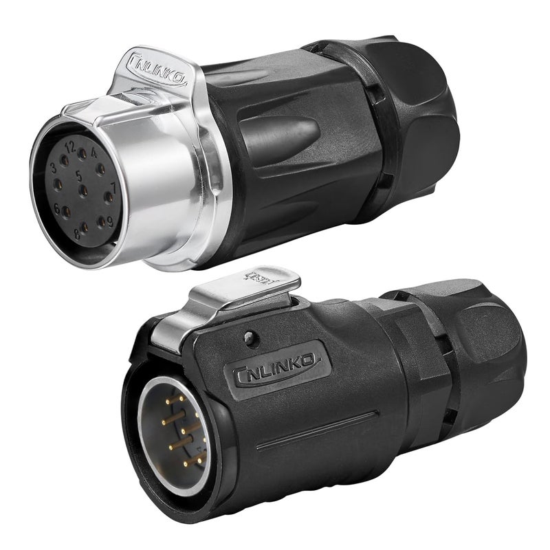 CNLINKO LP-20 9 PIN Waterproof Connector, IP68 Circular Connector, Quick Plugging Aviation Connector, PBT Plastic Shell Solder Connector, Marine Industry Connector Male Plug Inline Plug-in (9 PIN) - Image 1